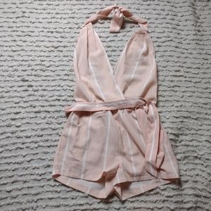 Peach striped halter romper